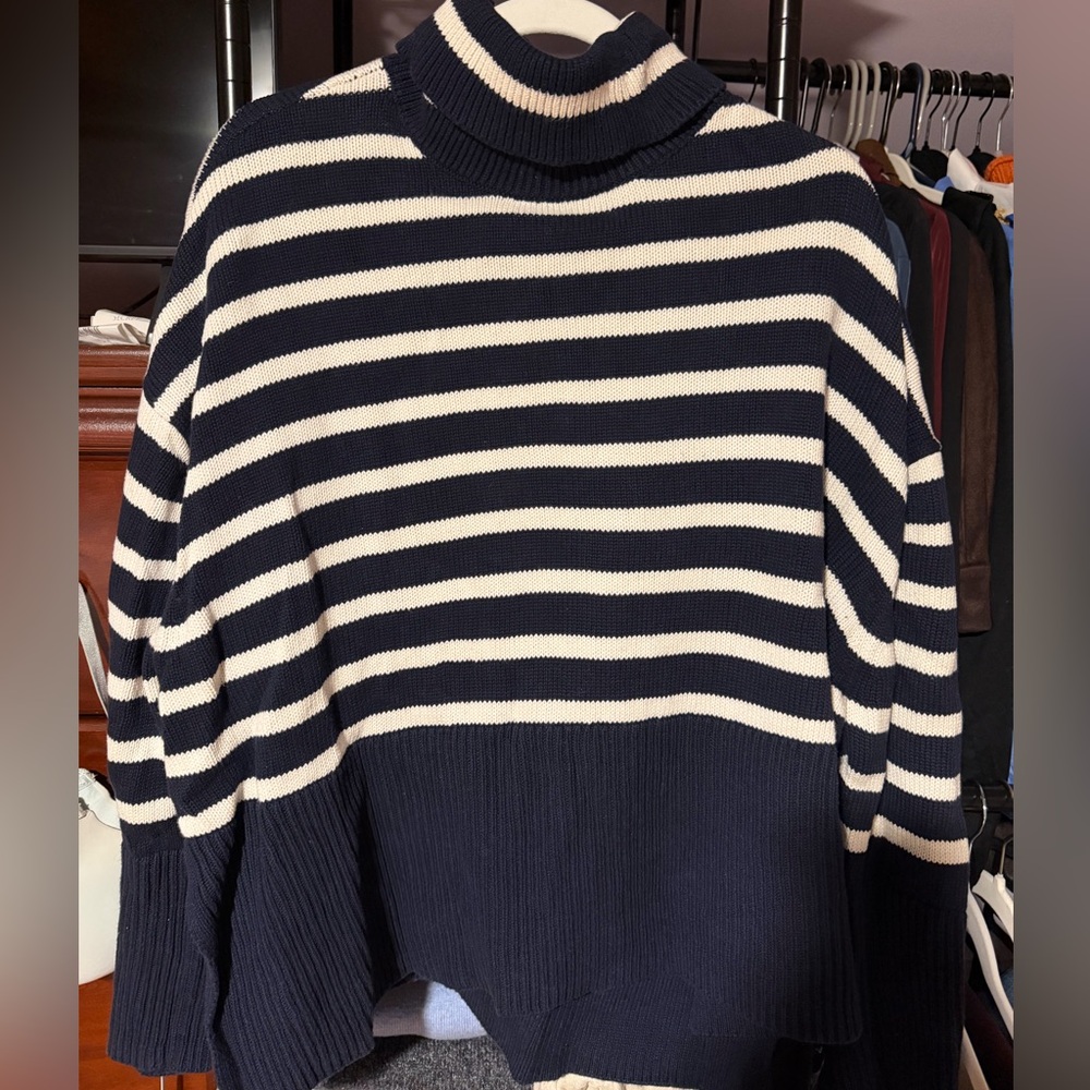 GAP Navy and Cream Striped Turtleneck Sweater